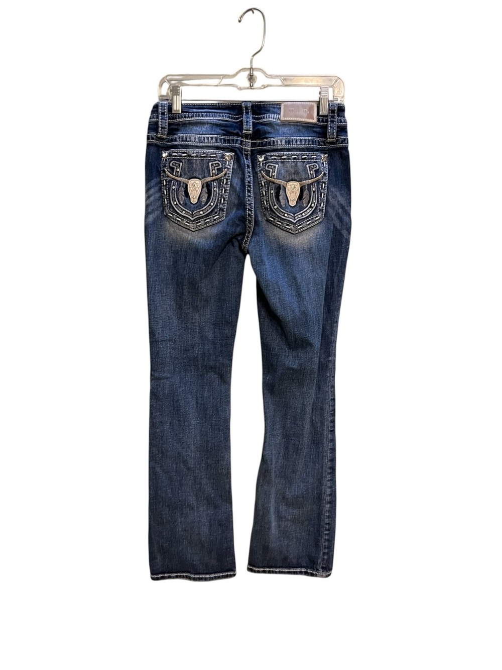 Miss Me midrise Women's Dark Blue Embroidered Pocket Jeans size 28